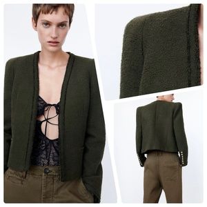 ZARA TEXTURED SHOULDER PAD JACKET